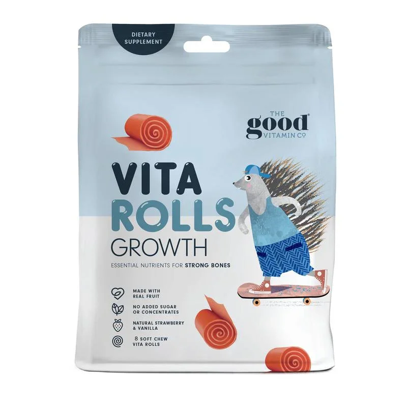 【买三送红印儿童牙膏】【因自然因素融化不理赔】The Good Vitamin CO 儿童赖氨酸成长水果卷 8只装 草莓香草味 保质期2027.12